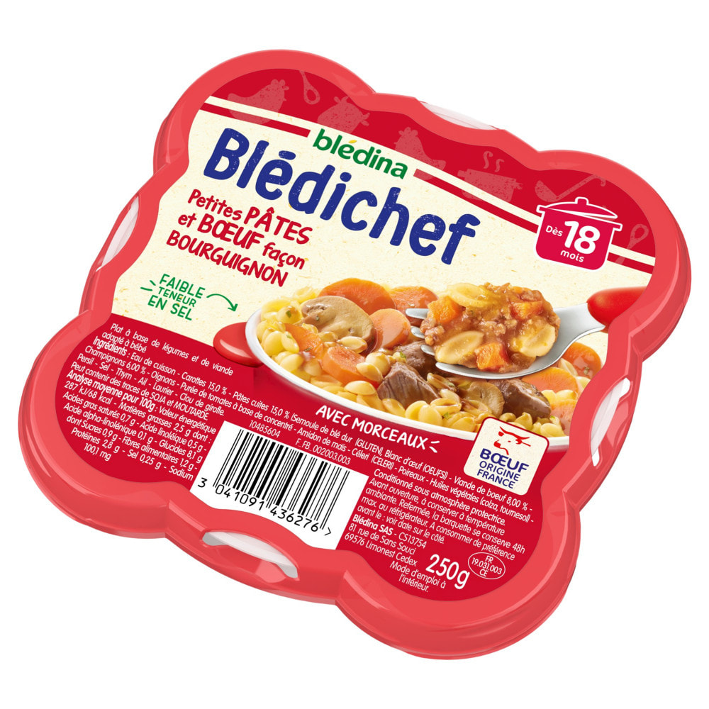 9 Assiettes Petites Pâtes et Boeuf façon Bourguignon - Bledina Bledichef - Dès 18 mois