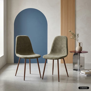 Chaise décor bois teinte noyer et tissu (lot de 2) VERA