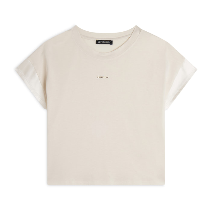 T-shirt corta in jersey con maniche effetto seta