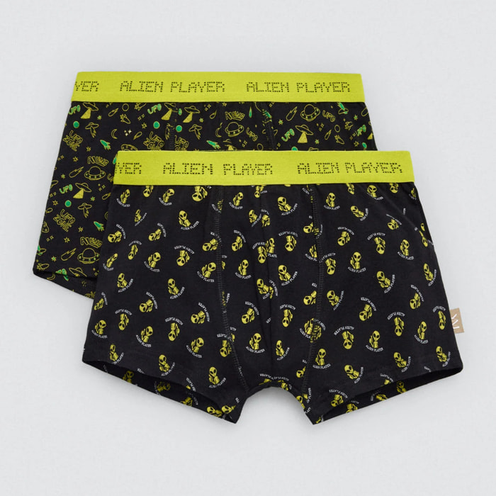 Confezione da 2 boxer da bambino con stampe "Alien Player"