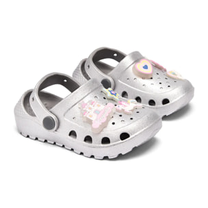 Zuecos  de Niña Glitter Plateado con Detalles Luminosos y Temática de Castillo