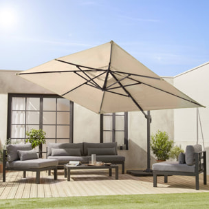 Parasol déporté rectangulaire 3x4m - Wimereux- Beige - Parasol excentré inclinable et rotatif à 360°.