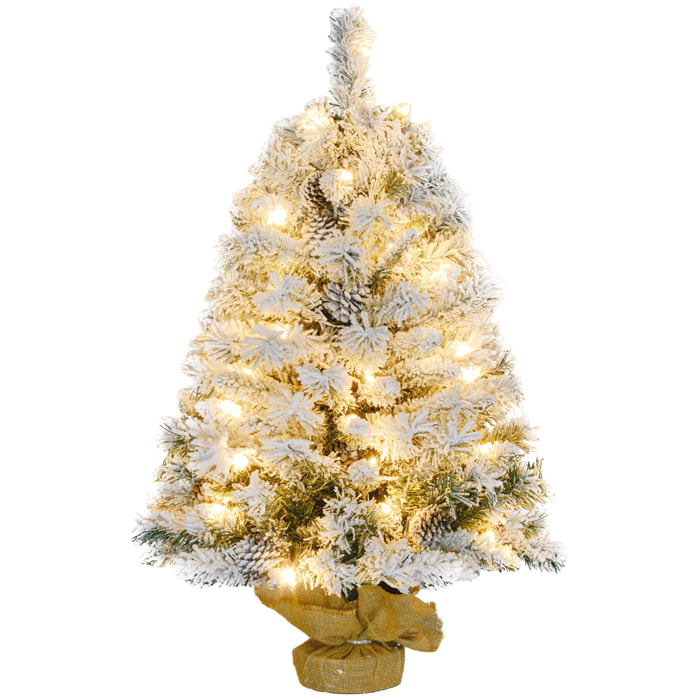 Árbol de Navidad 90 cm Árbol de Navidad Artificial Nevado con 50 Luces LED 133 Ramas 14 Piñas y Soporte de Metal Árbol Navideño para Salón Interior Verde
