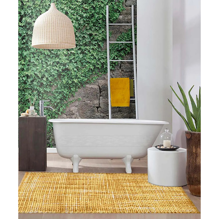Tris tappeti bagno CRAZY GIALLO ORO in microfibra misto cotone, morbido antiscivolo lavabile in lavatrice, tappetino lavabo sanitari bagno