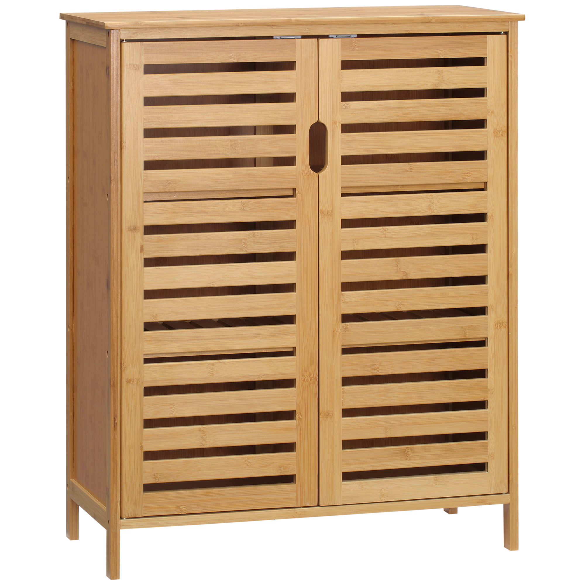 Meuble salle de bain bois bambou 2 portes 2 étagères dim. 60 x 30 x 120 cm naturel