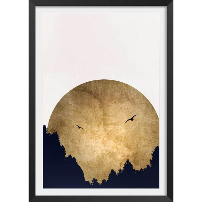 Poster crepuscule doré Affiche + cadre en bois - Noir