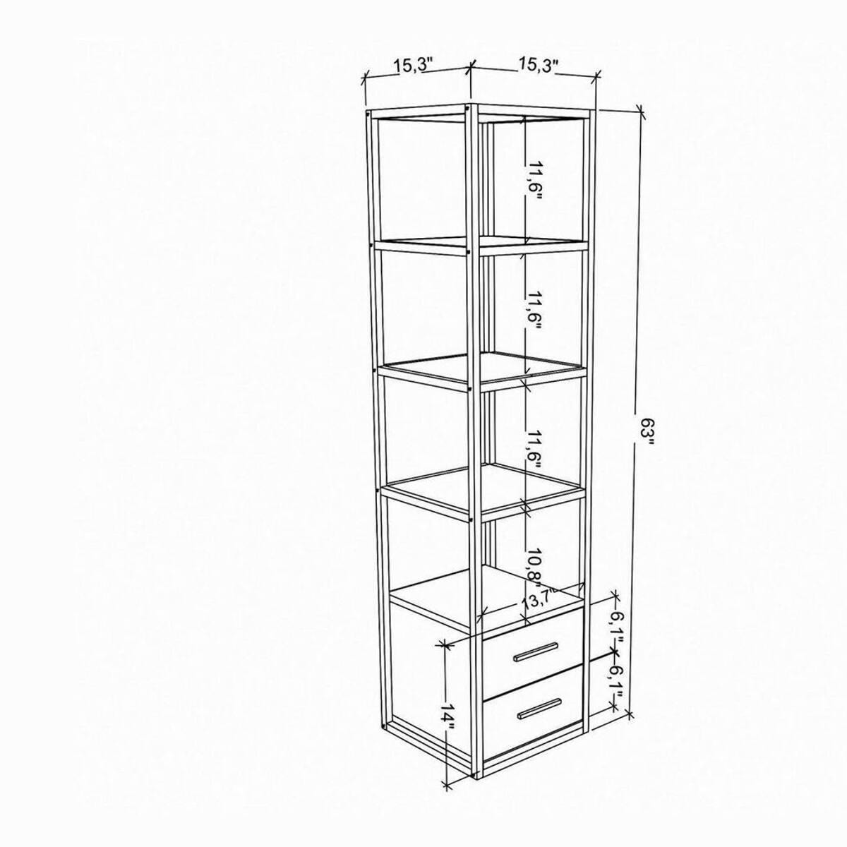 Libreria Dfogliat, Scaffale da ufficio, Mobile portalibri, Biblioteca, 39x39h169 cm, Bianco e Rovere