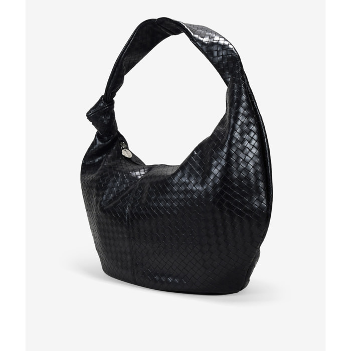 Bolso de hombro negro grande con trenzado y nudo