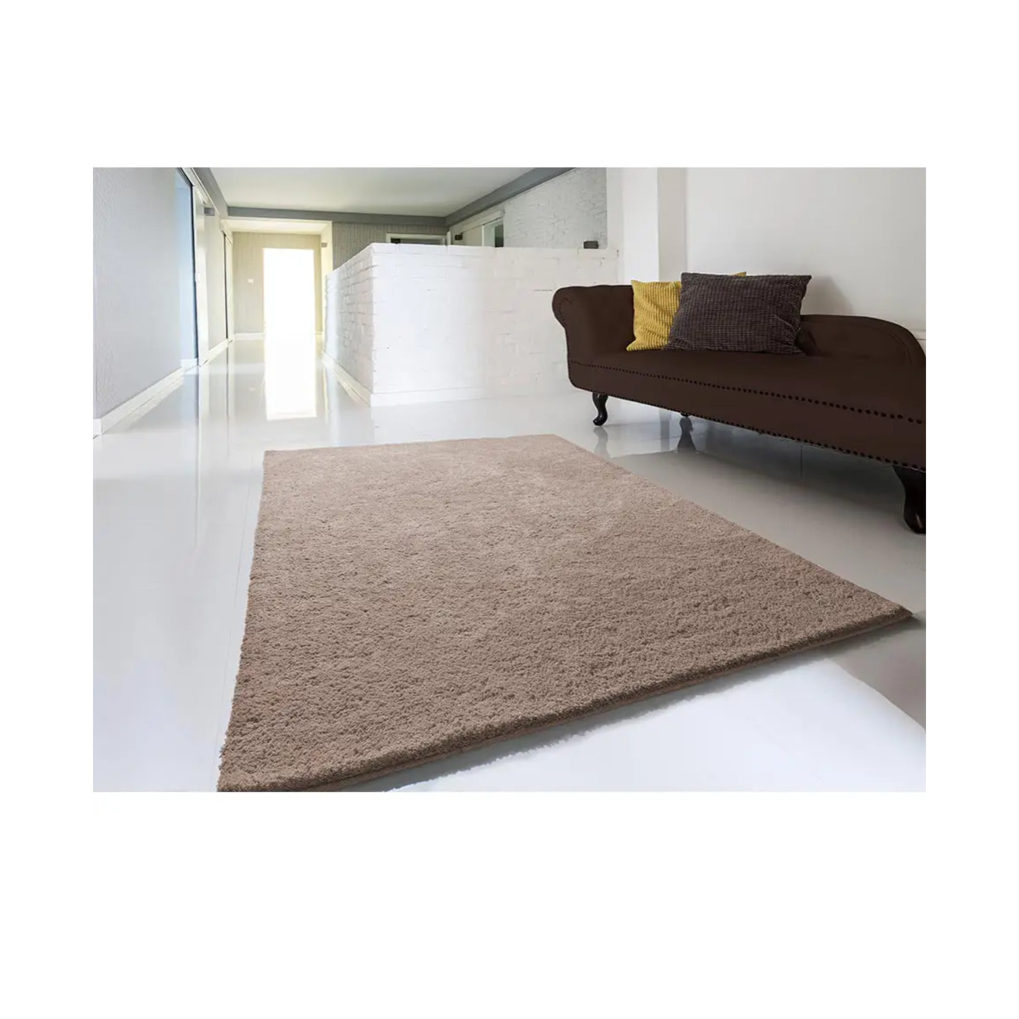 SHANGHAI Alfombra shaggy lisa marrón, varias medidas disponibles.