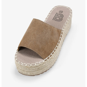Sandalias pala taupe de piel con esparto