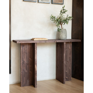 Consola de madera maciza en tono nogal de 120x80cm Alto: 35 Largo: 120 Ancho: 80