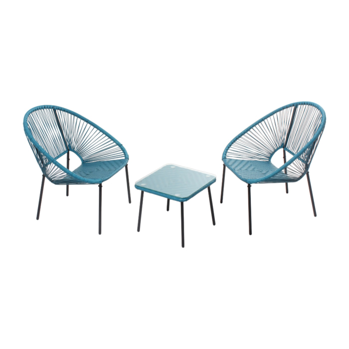 Set de 2 fauteuils + table basse bleu LIO