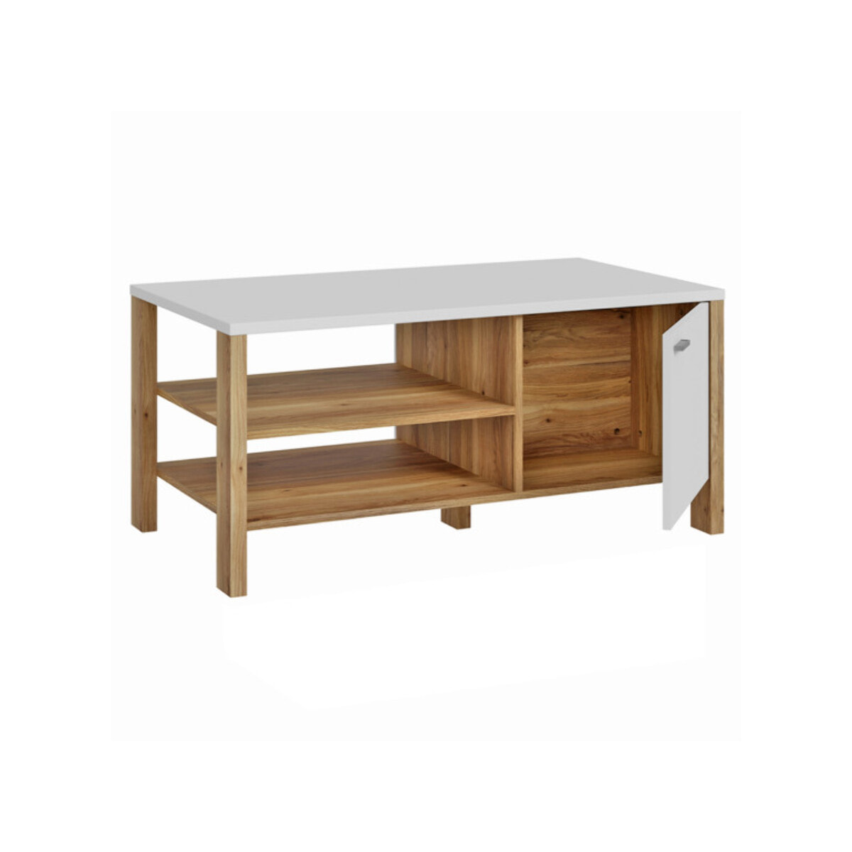 Table basse L110 cm 2 niches 2 portes décor gris clair - BOLERO