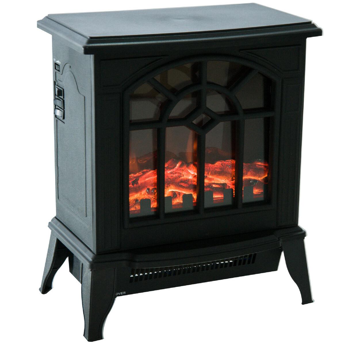 Cheminée électrique poêle style rétro 900-1800 W simulation flammes LED porte noir