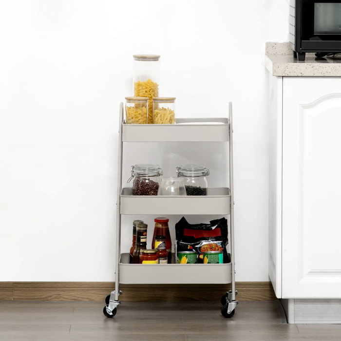 Well home carro de cocina rolling color taupe con 3 cestas y ruedas 44x31,5x79,5cm