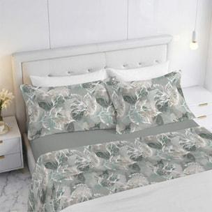 Completo letto stampato diana verde e grigio in raso 100% cotone