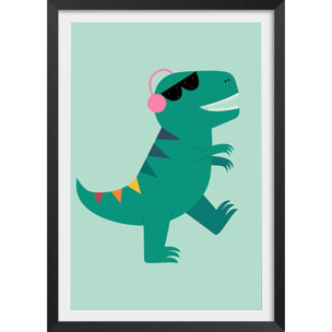 Affiche enfant dino music  Affiche + cadre en bois - Noir
