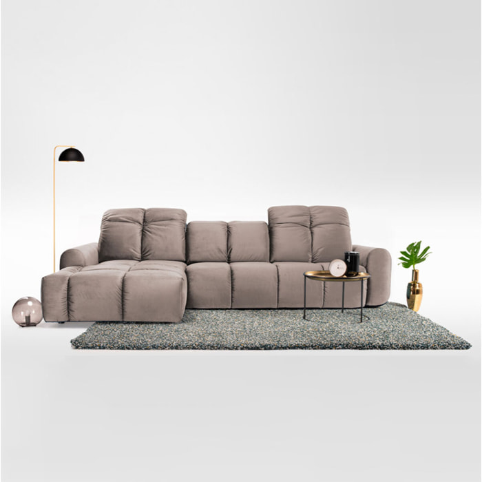 Canapé d'Angle Gauche Velours Anacapri, 3 Places, Repose-têtes Ajustables, Style Contemporain