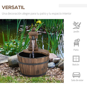 Fuente de Agua de Madera Fuente de Jardín en Cascada con Bomba Eléctrica y Salida de Agua Ajustable para Decoración Patio Terraza 27x27x37 cm Natural