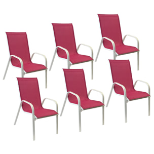 Lot de 6 chaises MARBELLA en textilène rose - aluminium blanc