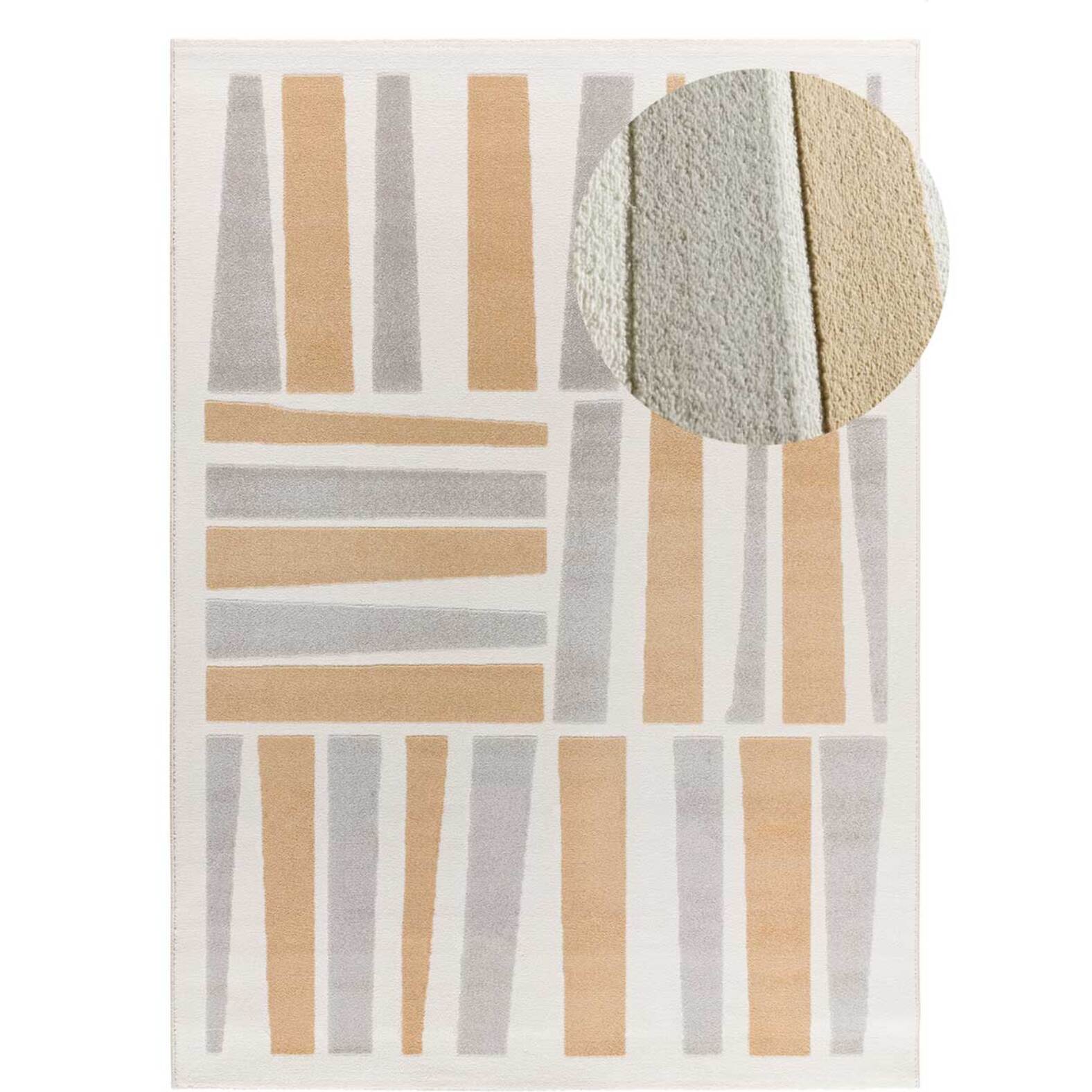 FLORA Alfombra geométrica con relieve en tonos beige y gris, varias medidas disponibles