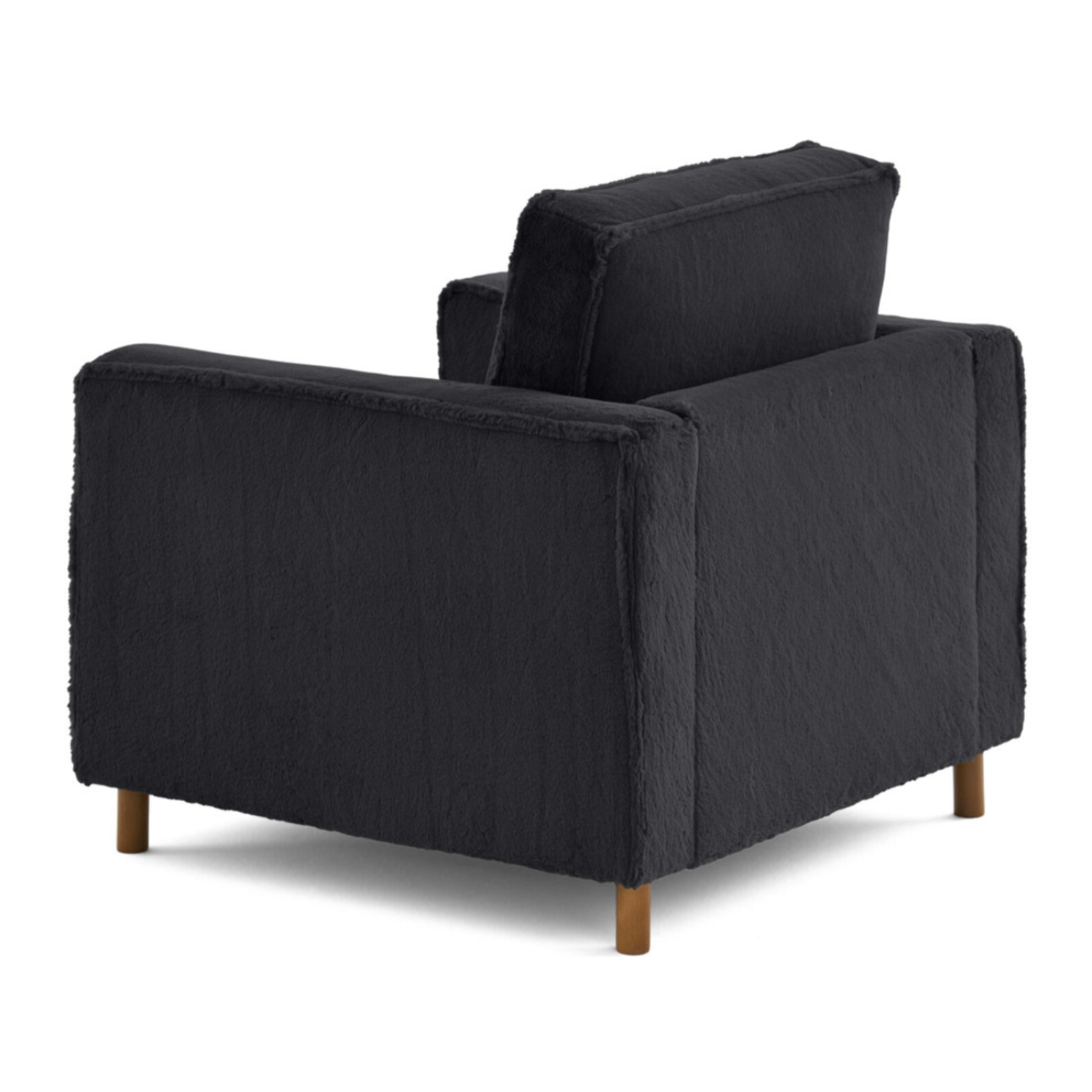 Jake - fauteuil en fausse fourrure - pieds en bois foncé - Noir
