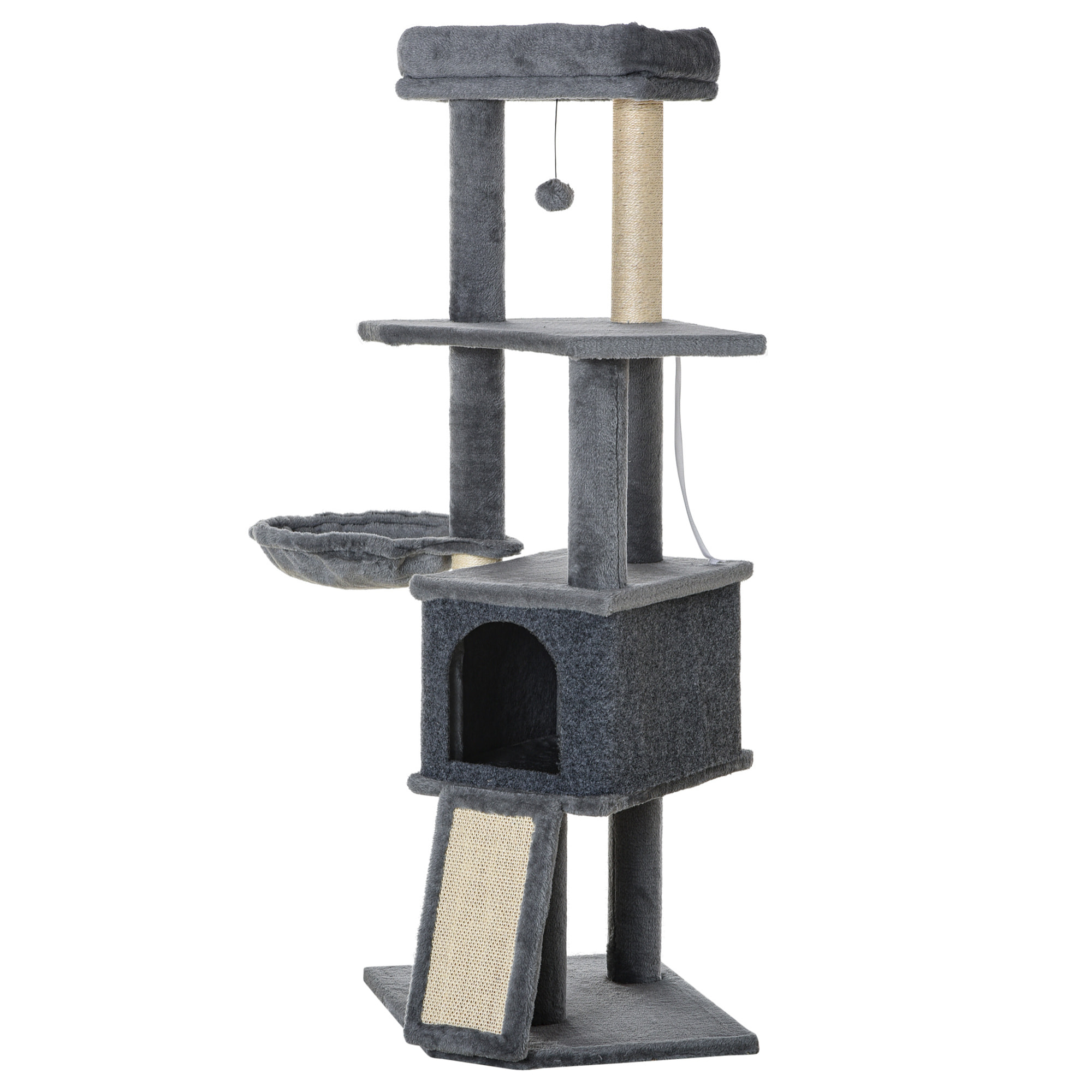 Arbre à chat multi-équipement griffoirs grattoirs plateforme niche hamac jeu boule suspendue gris