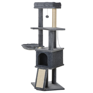 Arbre à chat multi-équipement griffoirs grattoirs plateforme niche hamac jeu boule suspendue gris