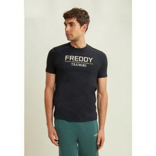 T-shirt con logo centrale e dettaglio camouflage