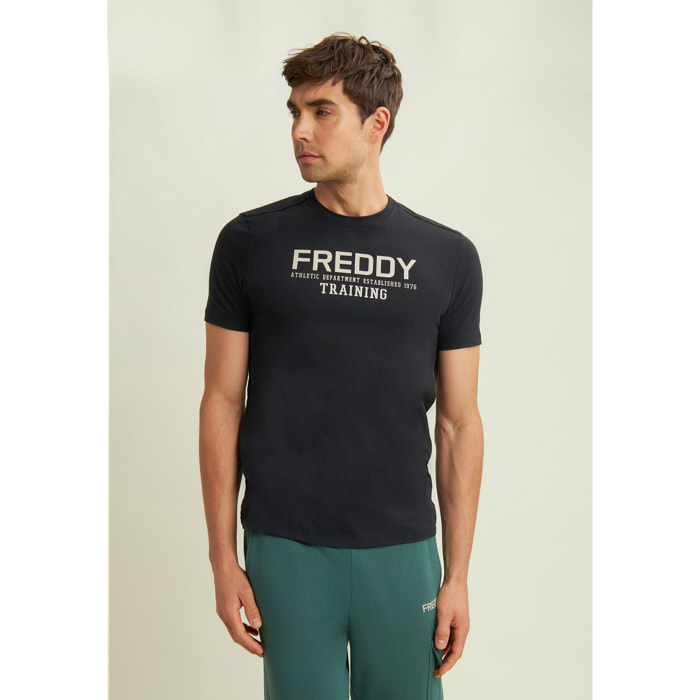 T-shirt con logo centrale e dettaglio camouflage