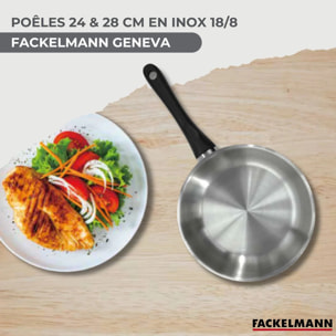 Set 2 poêles 24 et 28 cm en inox, couvercles verre et 6 ustensiles Fackelmann Geneva