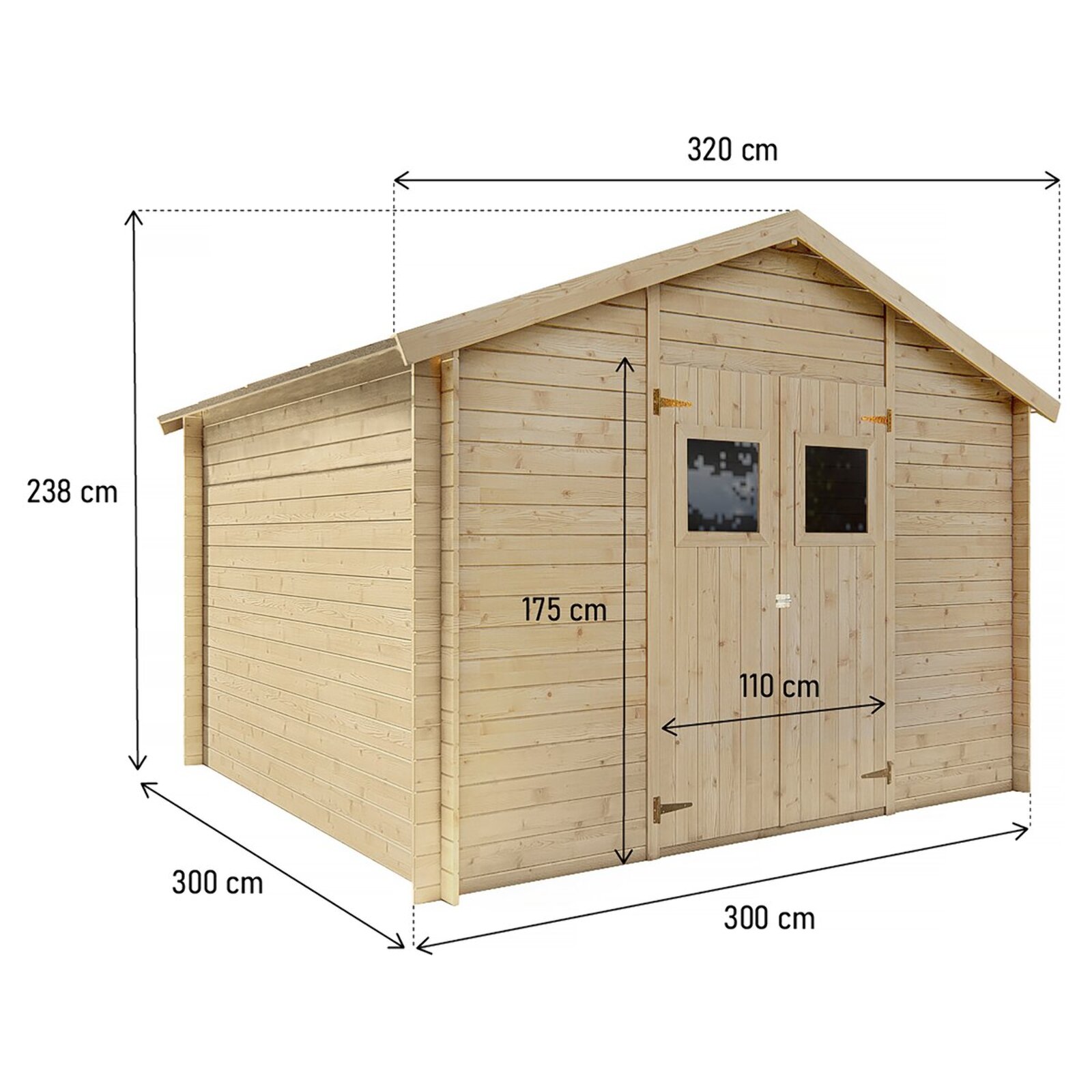 Abri de jardin bois 9m2 "Gers" - 300 x 300 x 238 cm - 19 mm