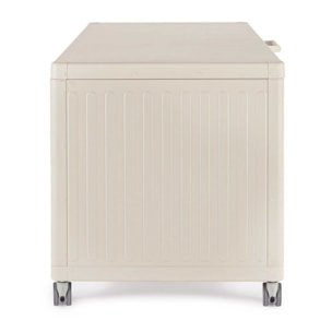 Baule da giardino BRAGA in alluminio beige, con ruote e maniglia effetto legno
