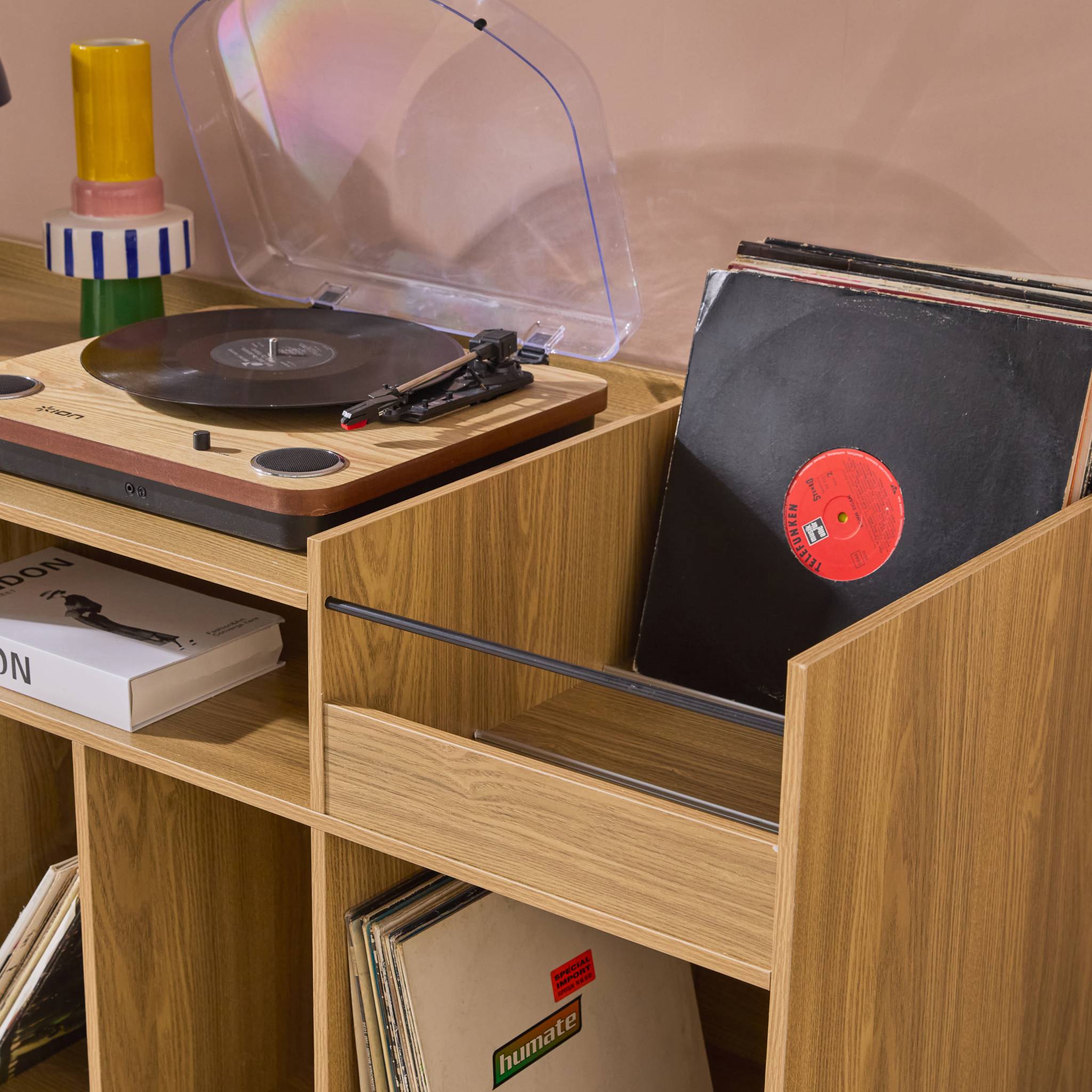 Meuble vinyle XL vintage décor bois 130cm DUNE