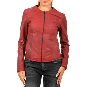 Giubbino in pelle di vitello rifinizione dakota bordeaux-Slim Fit