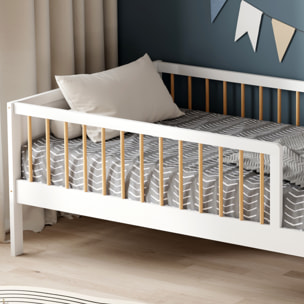 Lit barrière Pépito 90 x 190 cm, Blanc, Bois de Pin Naturel, Barrières Latérales de sécurité, Robuste et Moderne