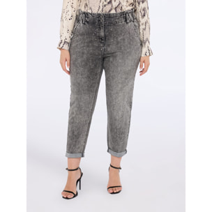 Fiorella Rubino - Jeans balloon effetto used con applicazioni luminose - Grigio