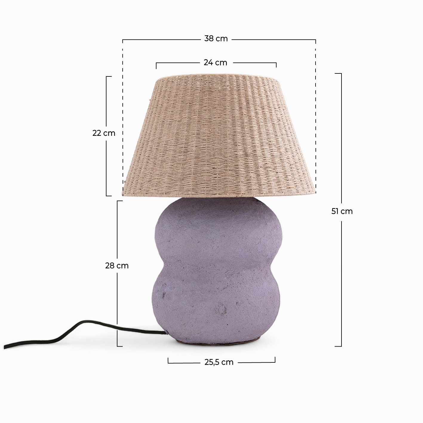 Lampe Ida en jute et papier mauve