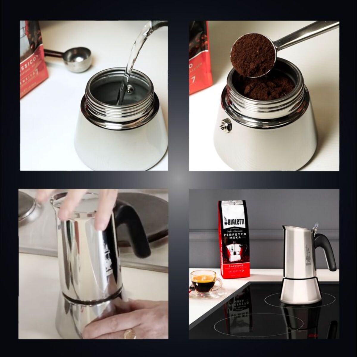 Cafetière italienne BIALETTI dont induction Venus - capacité 6 tasses + Café Perfetto moka classic 250g