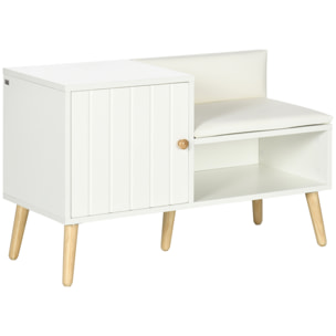 Banc meuble à chaussures 2 en 1 style scandinave - porte, niche, étagère - bois pin blanc