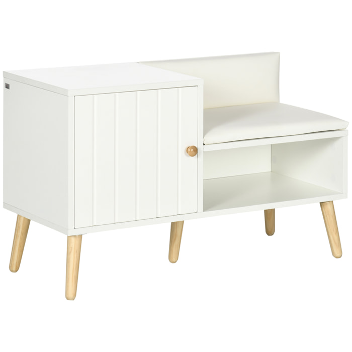 Banc meuble à chaussures 2 en 1 style scandinave - porte, niche, étagère - bois pin blanc