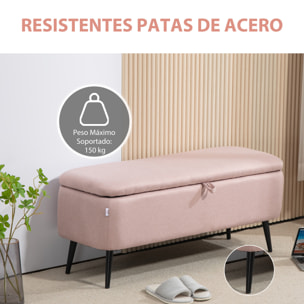 Banco de Almacenamiento Taburete de Almacenaje Tapizado en Lino con Tapa Abatible y Patas de Acero para Dormitorio Salón Entrada Carga 150 kg 101x38,5x44,5 cm Rosa