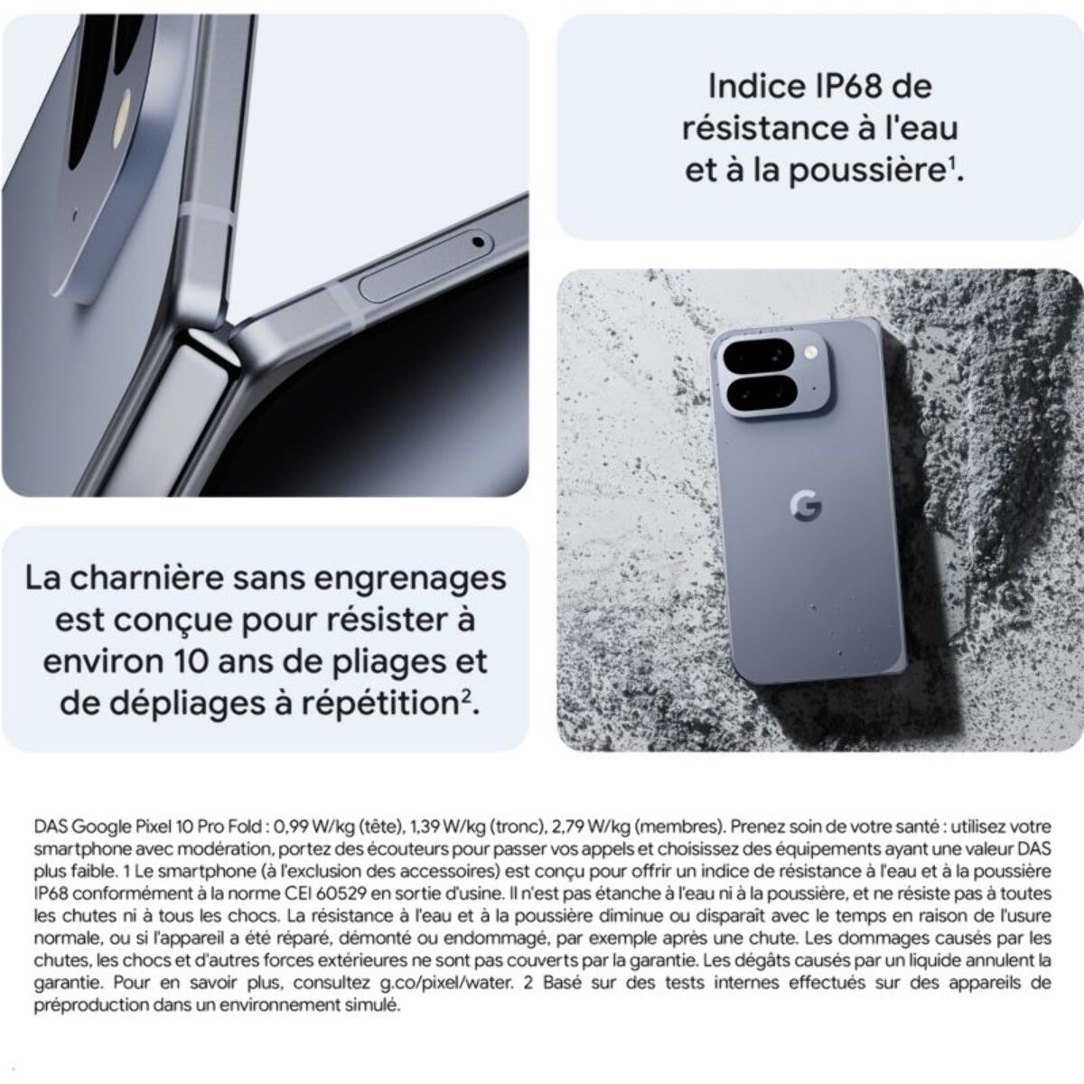 Smartphone GOOGLE Pixel 10 Pro Fold Quartz Gris 256Go