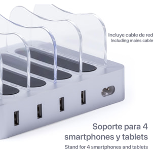 Estación de carga USB Zeeland para 4 dispositivos simultáneos.