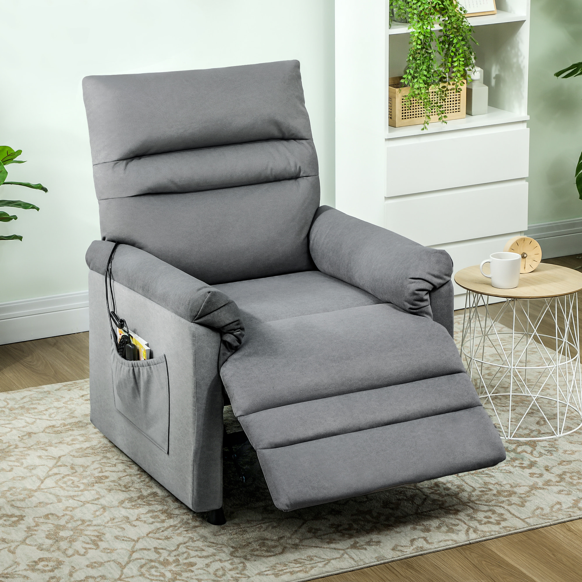 Sillón Relax Reclinable Eléctrico, con Calor Lumbar y Masaje Vibración, Sillón Masaje Relax, Motor Silencioso, Función de Memoria, Bolsillos, Control Remoto con USB, Tejido Pet-friendly, Gris