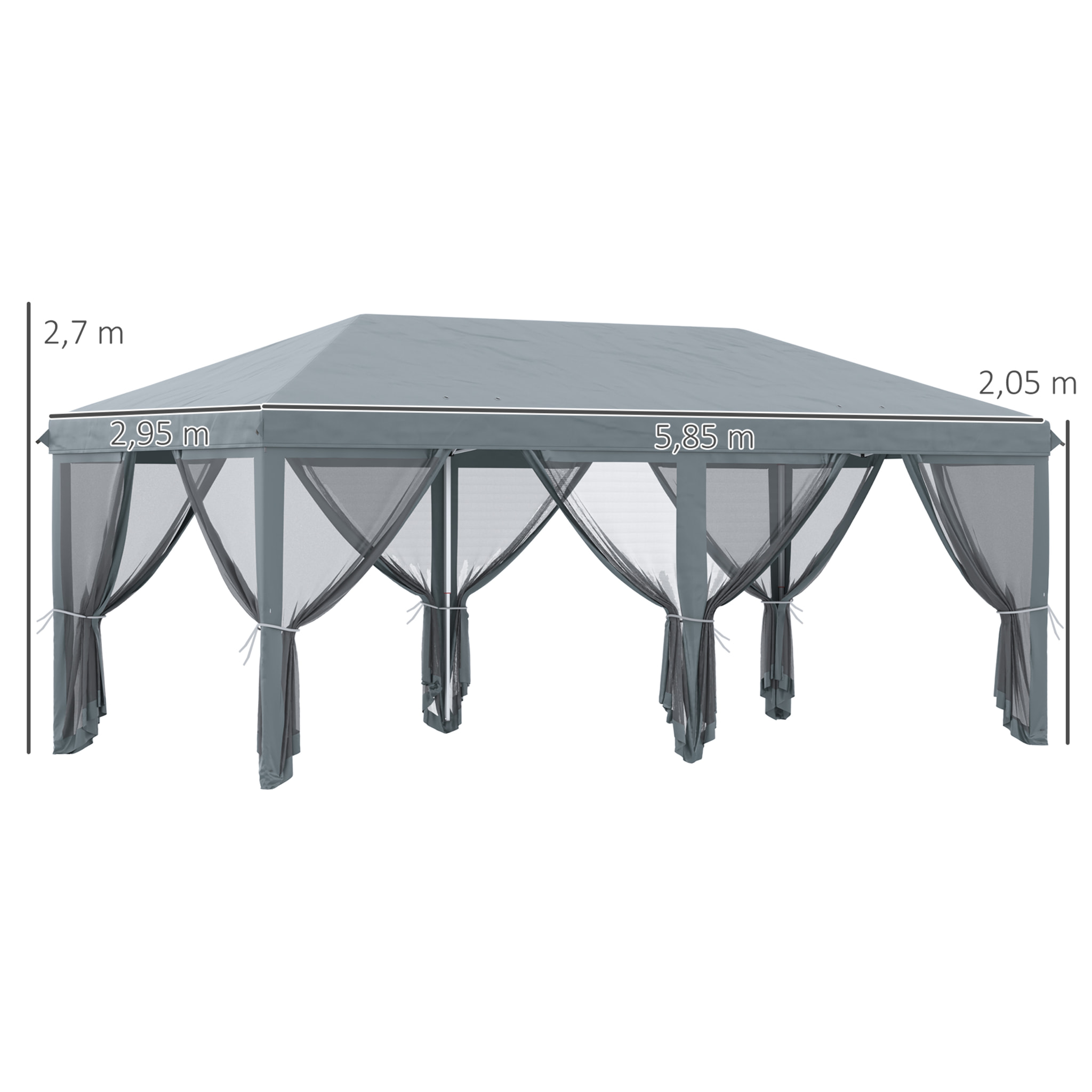 Carpa Plegable Pop-Up Gazebo 6x3 m Cenador Plegable con 6 Paredes Laterales de Malla Anti-UV y Bolsa de Transporte para Camping Fiestas Gris