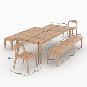 Table, bancs et chaises de jardin en bois de teck recyclé 10 personnes - Nonza