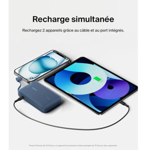 Batterie externe BELKIN 10000 mAh avec cable USB-C intégre bleu