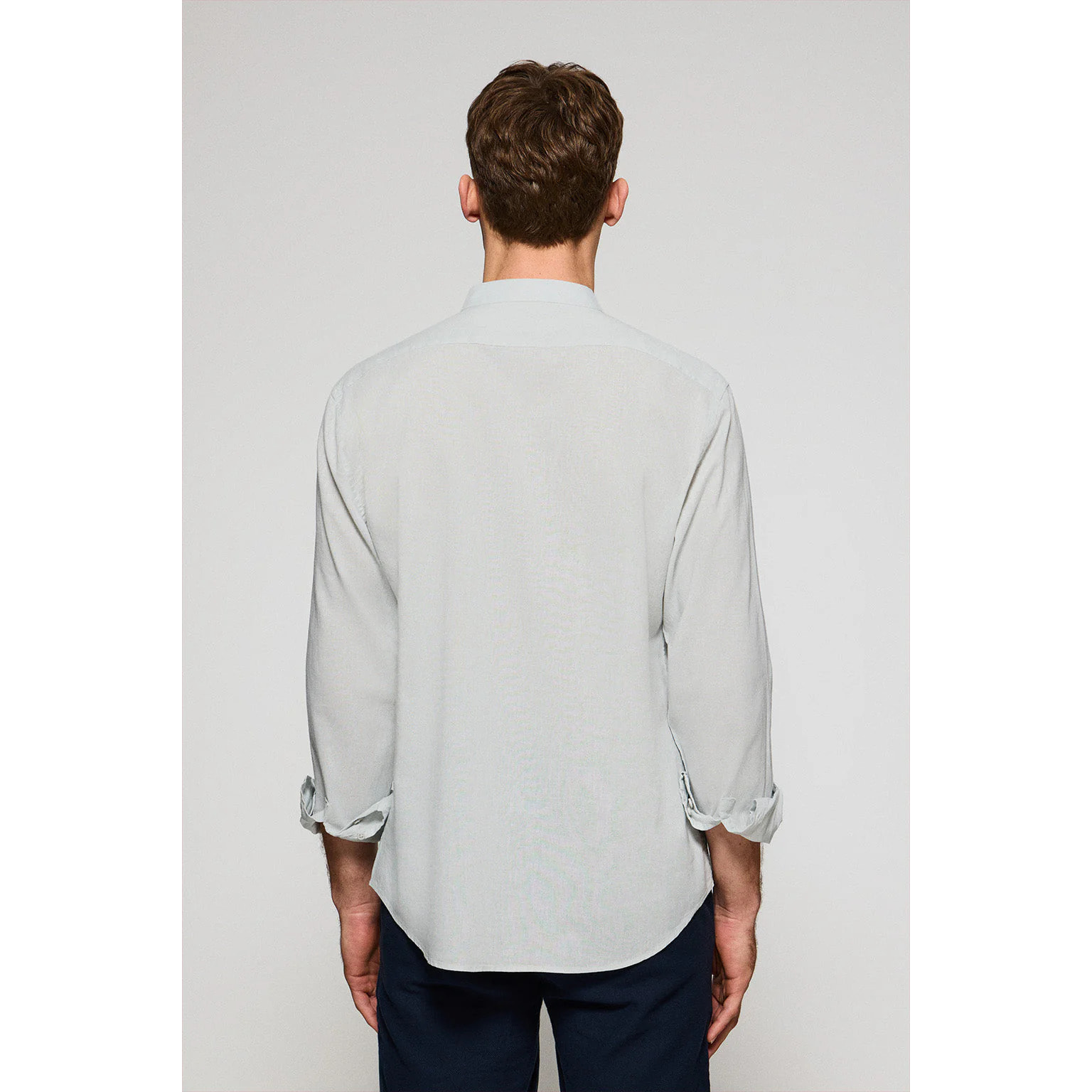 Camicia verde chiaro con colletto alla coreana in lino-cotone con ricamo Rigby Go