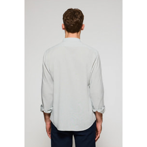 Camicia verde chiaro con colletto alla coreana in lino-cotone con ricamo Rigby Go